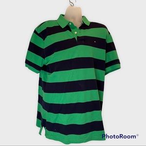 Tommy Hilfiger Short Sleeve Mens Green Stripe Polo Size XL